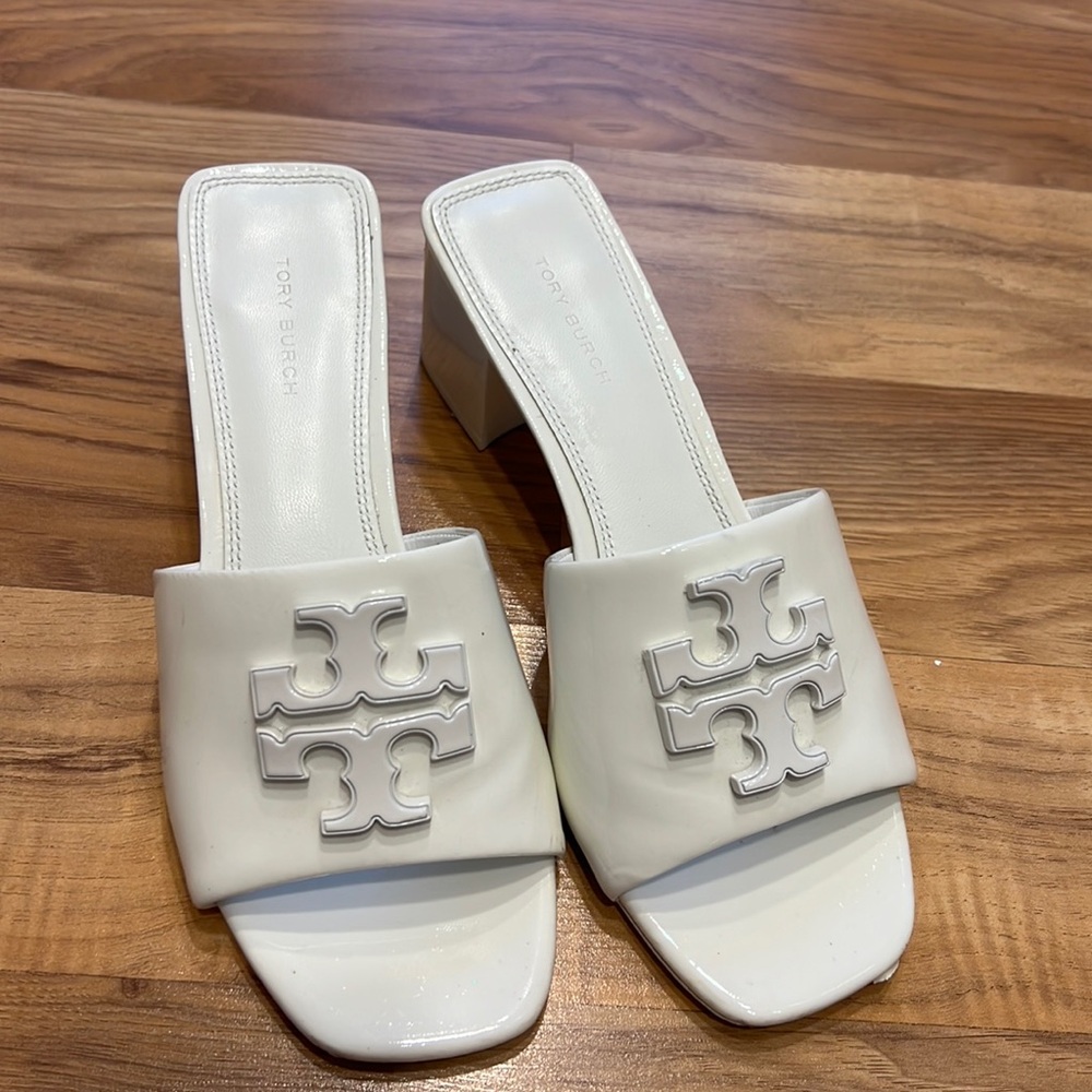 White Patent Tory Burch Sandals Eleanor Heels